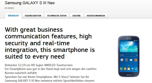 Galaxy S3 Neo phiên bản mới ở Đức