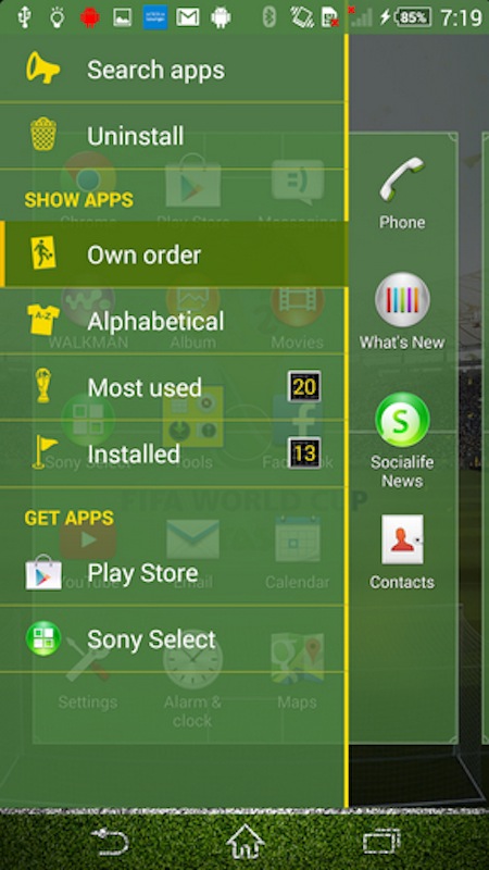 Giao diện World Cup của Sony