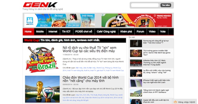 Tin về World Cup cũng tràn ngập các mặt báo công nghệ