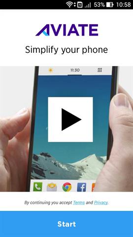 Bấm Start để vào Yahoo Aviate Launcher, chứ bạn đừng bấm biểu tượng Play màu đen ở trung tâm