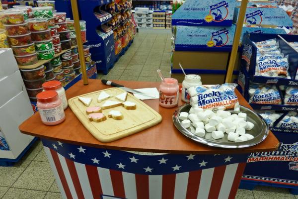 Customers are invited to try food samples