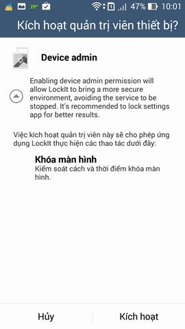 Bấm kích hoạt để cấp quyền quản trị cho LockIt