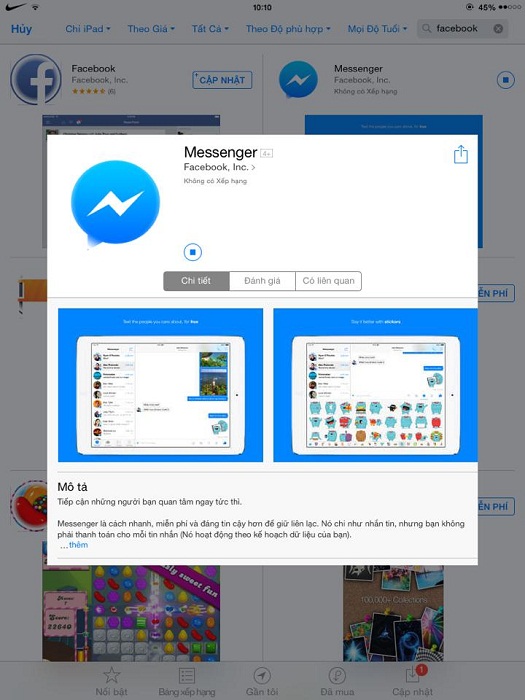 Ứng dụng Facebook Messenger trên iPad bất ngờ ra mắt