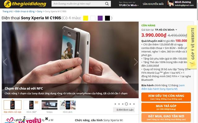 Sony Xperia M giảm giá hấp dẫn