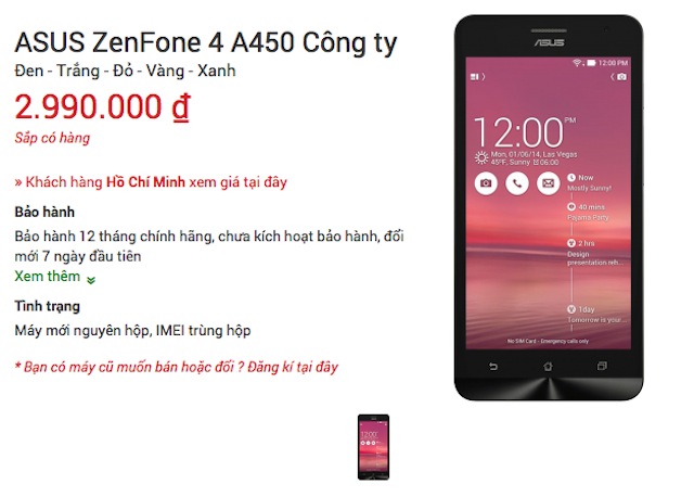 Zenfone 4.5 inch đã có giá chính xác