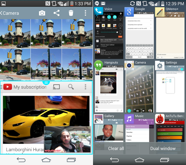 Đa nhiệm hai cửa sổ và giao diện ứng dụng đa nhiệm trên LG G3