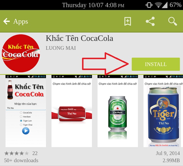 Tự in tên mình lên lon Coca Cola, Heineken, Tiger trên Android