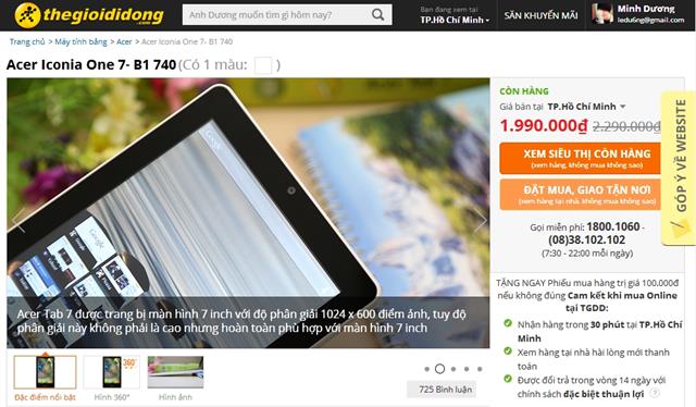 Acer Iconia One 7 đã rẻ nay còn rẻ hơn