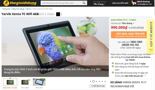 Máy tính bảng Yarvik cực hấp dẫn với giá chưa tới 1 triệu đồng