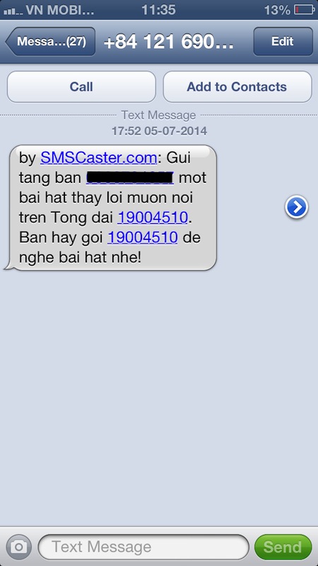 Tin nhắn tặng bài hát