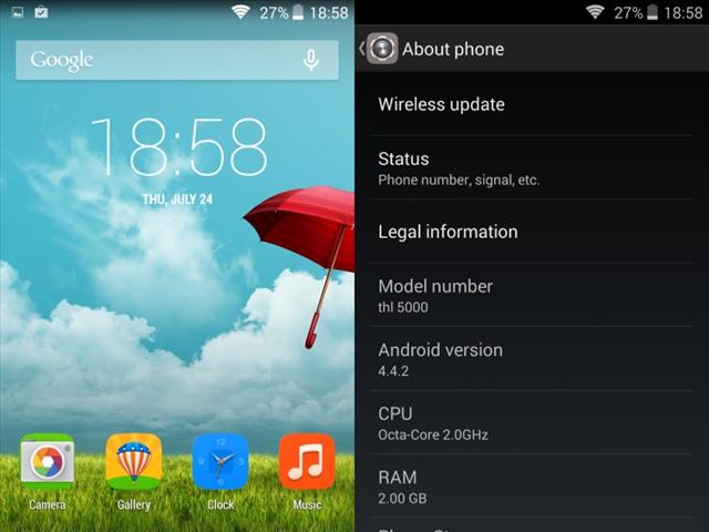 THL 5000 được cài sẵn Android 4.4.2 KitKat khi bán ra