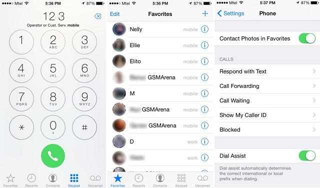 Giao diện gọi điện và danh bạ trên iOS 8