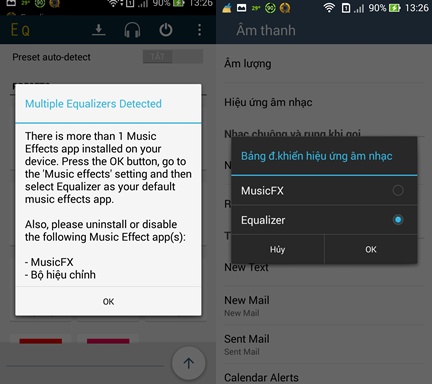 Sau khi cài đặt thành công, mở ứng dụng Equalizer lên bạn sẽ thấy thông báo như hình minh họa phía trên, bạn cứ bấm OK và sau đó tick chọn phần hiệu ứng âm thanh là Equalizer