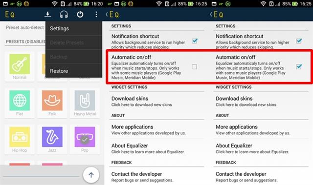 Bật tính năng tự khởi động/ tắt Equalizer