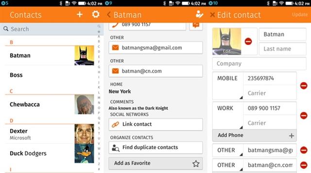 Giao diện danh bạ