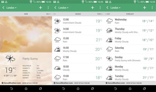HTC Weather lấy dữ liệu từ AccuWeather