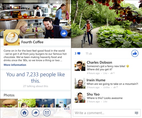 Ảnh chụp màn hình về giao diện Facebook mới trên Windows Phone
