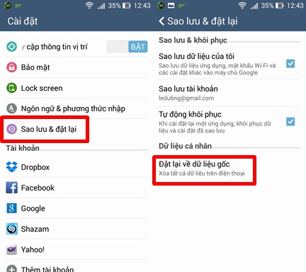 Đặt lại về dữ liệu gốc