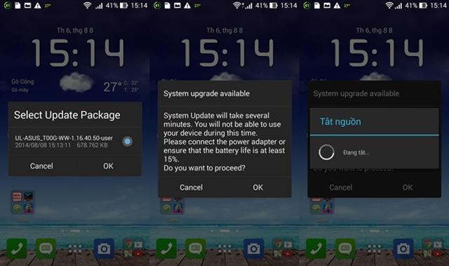 Bạn phải còn ít nhất 15% pin thì mới được nâng cấp máy