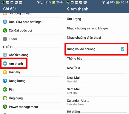 Kích hoạt thông báo rung khi có người nghe máy: Cài đặt hệ thống > Âm thanh > tick chọn dòng “Rung khi đổ chuông”