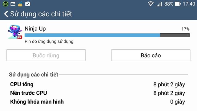 Chỉ mới chơi có hơn 8 phút mà ngốn hết 17% pin
