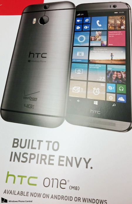 Ảnh quảng cáo của HTC One M8 chạy Windows Phone và Android