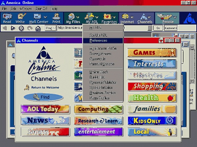 Thay vì dùng các trang web, hầu hết mọi người thời bấy giờ đều sử dụng các dịch vụ trực tuyến dial-up như AOL và trả tiền cho mỗi phút sử dụng