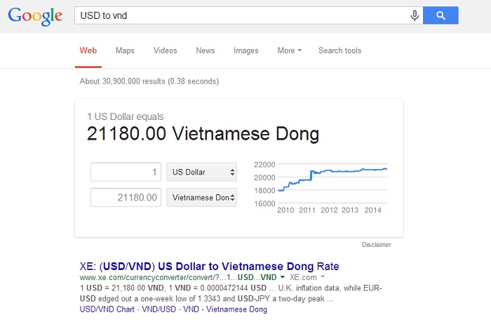 Quickly convert currencies with Google