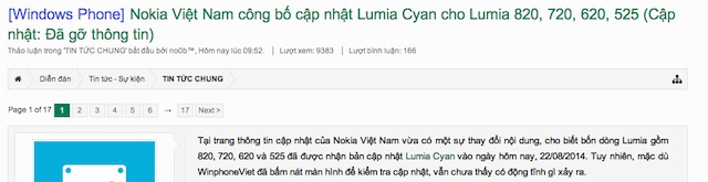 Một diễn đàn lớn về Windows Phone ở Việt Nam cũng xác nhận tin này là sai