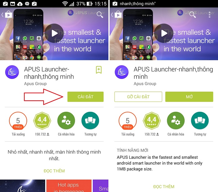 Cài đặt Apus Launcher trong CH Play