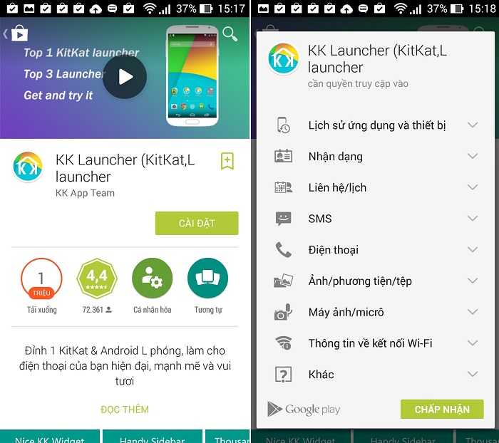 Tìm kiếm và cài đặt KK Launcher trên CH Play