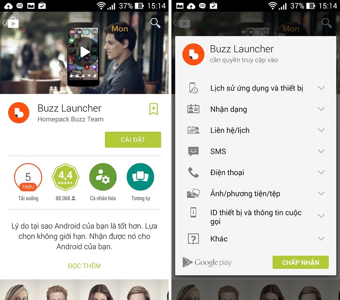 Cài đặt Buzz Launcher trên CH Play