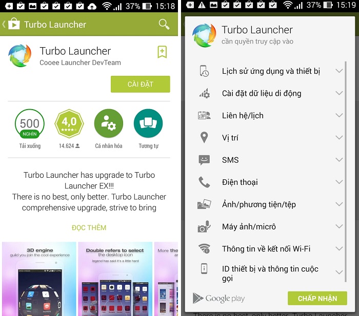 Cài đặt Turbo Launcher trên CH Play