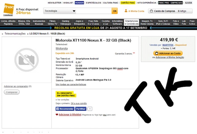 Fnac Portugal đăng bán Nexus X