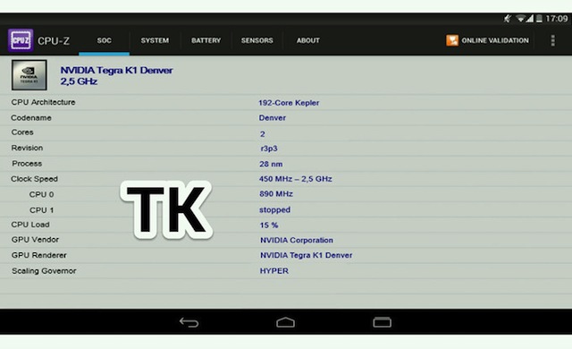 Thông tin rò rỉ của chip Tegra K1 trên HTC Nexus