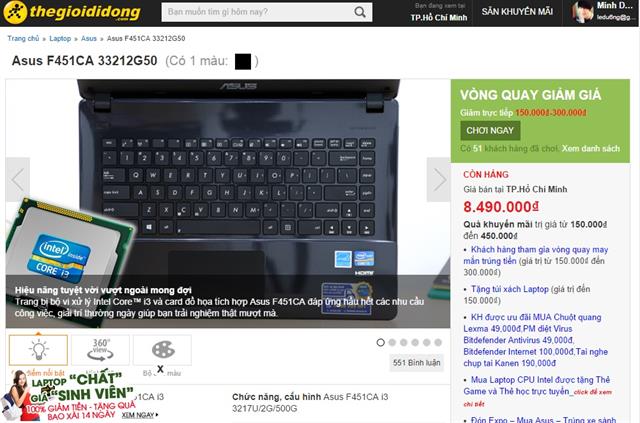 Asus F451CA được thegioididong.com phân phối với giá bán tham khảo khoảng 8.490.000 đồng