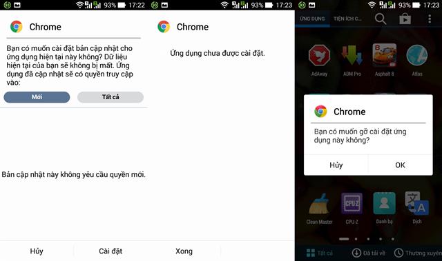 Nếu bạn không thể cài đặt được ứng dụng, thì hãy gỡ bỏ bản Chrome cũ ra rồi cài đặt lại một lần nữa