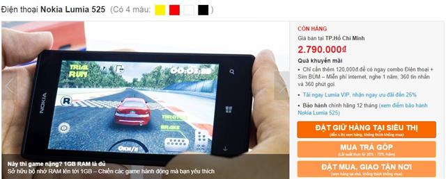 Lumia 525 giảm giá