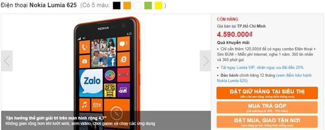 Lumia 625 hạ giá