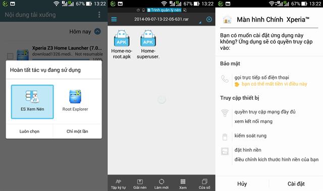 Các bạn lưu ý, nếu máy chưa root: cài file Home-no-root.apk, còn đã root: cài file Home-superuser.apk