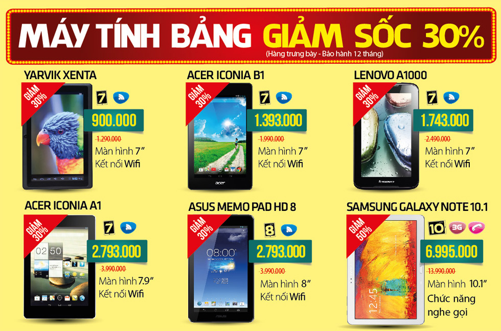 Máy tính bảng giảm giá đến 30% Máy tính bảng giảm giá đến 30%