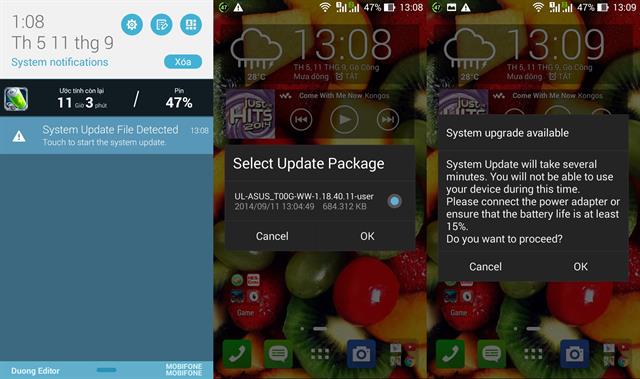 Máy của bạn phải còn ít nhất 15% pin thì mới được nâng cấp
