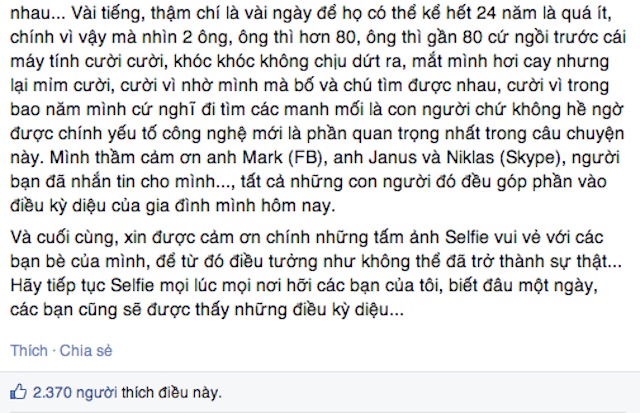 Câu chuyện của nam MC được chia sẽ lên Facebook