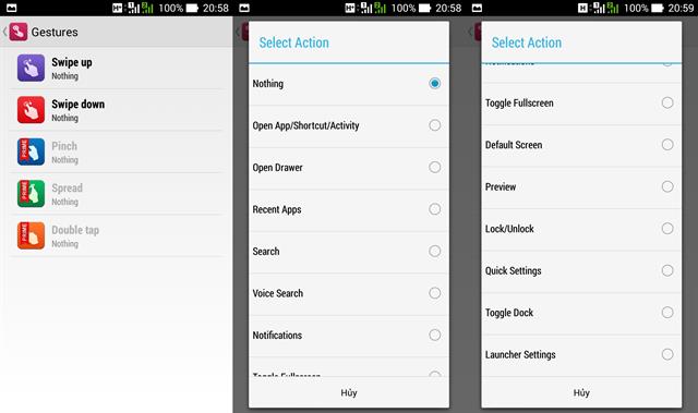 Mục Gestures: thiết lập cử chỉ để truy cập ứng dụng, tiện ích bất kỳ
