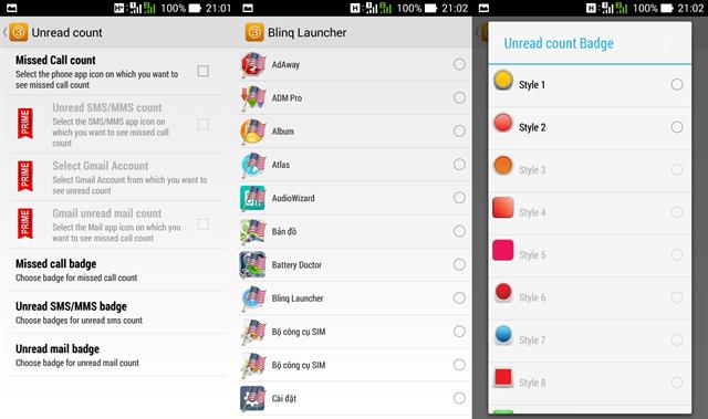 Mục Unread count: thiết lập thông báo bỏ lỡ