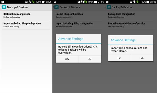 Mục Backup & Restore: Sao lưu và phục hồi các thiết lập trước đó
