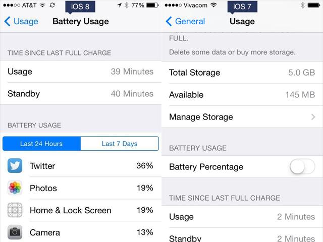 iOS 8 vs iOS 7