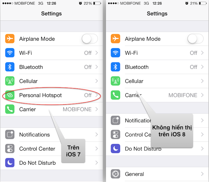 How to activate the Personal HotSpot feature on iOS 8