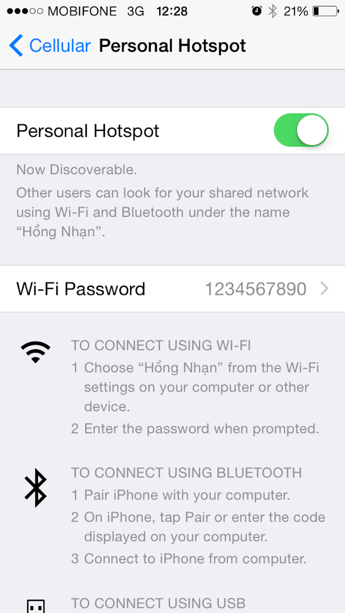 How to activate the Personal HotSpot feature on iOS 8