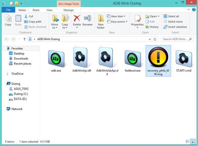 Chép file Philz CWM Recovery vào chung thư mục với những công cụ trên
